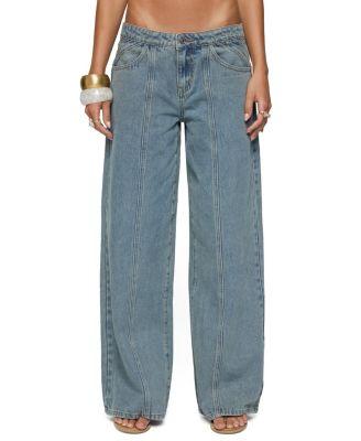 Stitch & Pleat Low Rise Medium Rinse Wash Jeans by EDIKTED