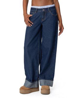 Striped Boxer Detail Low Rise Dark Wash Jeans by EDIKTED Striped Boxer Detail Low Rise Dark Wash Jeans by EDIKTED