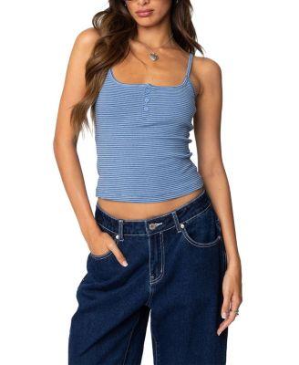 Striped Henley Tank Top by EDIKTED
