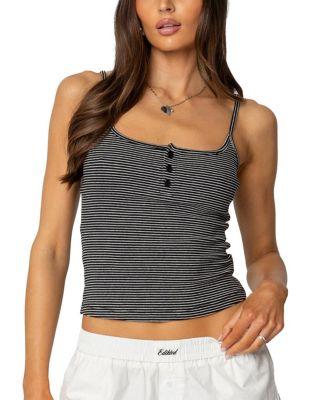 Striped Henley Tank Top by EDIKTED
