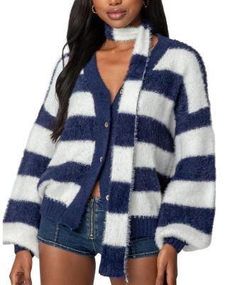 Striped Two Piece Knit Scarf Cardigan by EDIKTED