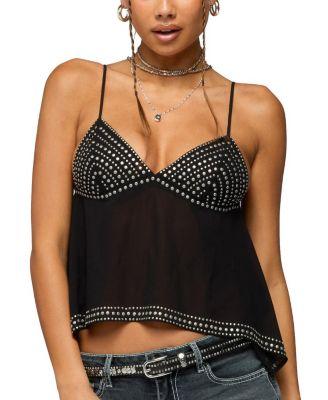 Studded Asymmetric Sheer Babydoll Top by EDIKTED