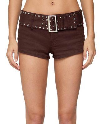 Studded Belt Denim Micro Shorts by EDIKTED