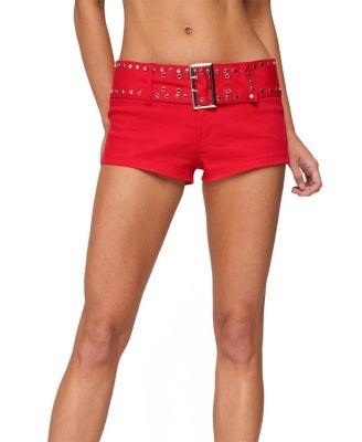 Studded Belt Denim Micro Shorts by EDIKTED