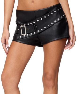 Studded Belt Faux Leather Micro Shorts by EDIKTED