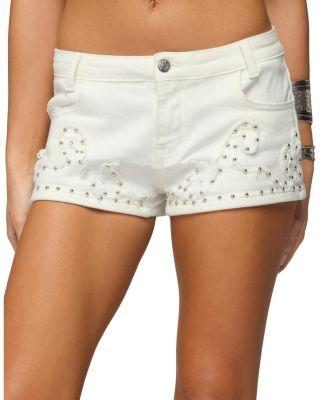 Studded Patchwork Low Rise Denim Shorts by EDIKTED