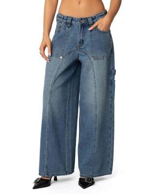 Tal Baggy Low Rise Carpenter Jeans in Blue Wash by EDIKTED