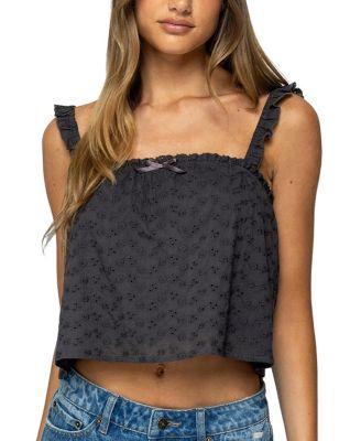 Tami Eyelet Ruffle Tank Top by EDIKTED