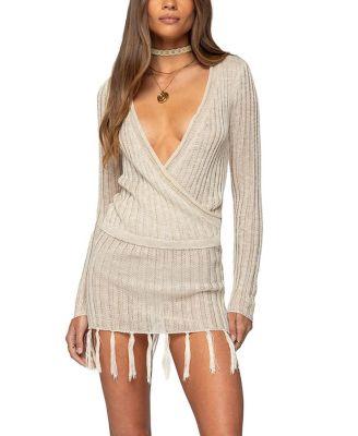 Tassel Knit Wrap Mini Dress by EDIKTED