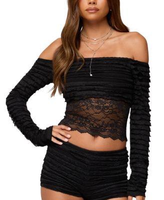 Tauri Lacey Ruffled Off Shoulder Top by EDIKTED