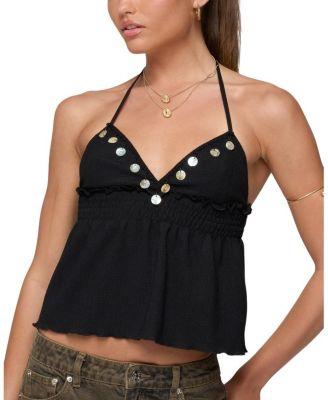 Textured Iridescent Babydoll Halter Top by EDIKTED