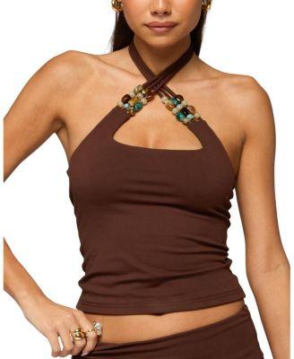 Thia Bead Halter Top by EDIKTED
