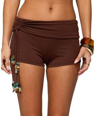 Thia Ruched Bead Foldover Shorts by EDIKTED