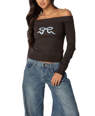 Tj Off Shoulder Knit Bow Top by EDIKTED