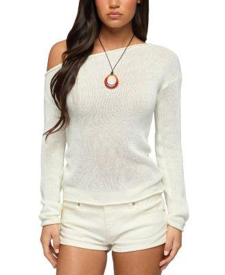 Violete Off Shoulder Sheer Sweater by EDIKTED