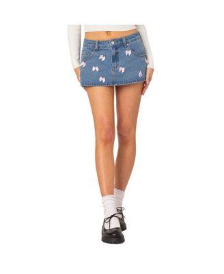 Women's Alivia satin bow denim micro skort by EDIKTED