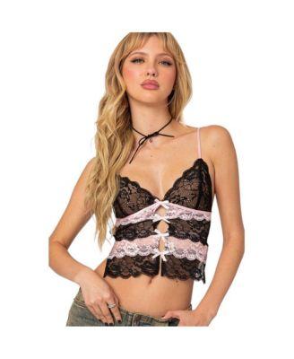 Women's Cara sheer lace open back top by EDIKTED