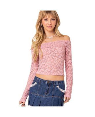 Women's Carolina off shoulder sheer lace top by EDIKTED
