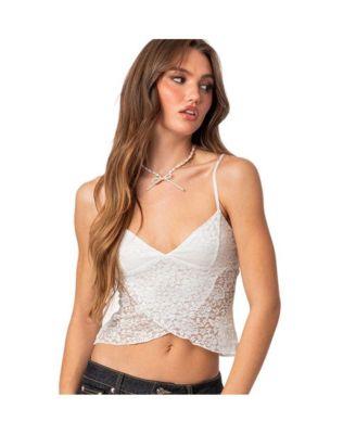 Women's Crossover sheer lace tank top by EDIKTED