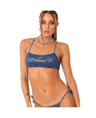 Women's Denim Bikini Top With Angel Diamonds by EDIKTED