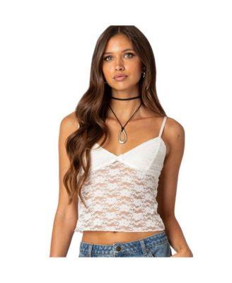 Women's Eira Sheer Lace Tank Top by EDIKTED
