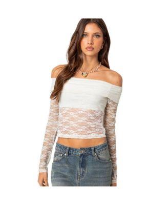 Women's Elysia fold over sheer lace top by EDIKTED