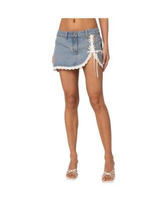 Women's Eyelet Lace Up Denim Mini Skirt by EDIKTED