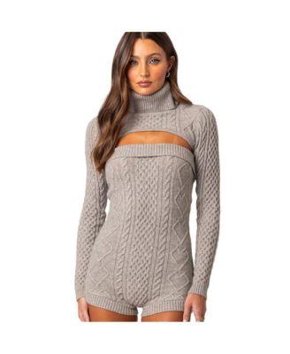Women's Finnley two piece cable knit romper by EDIKTED Women's Finnley two piece cable knit romper by EDIKTED
