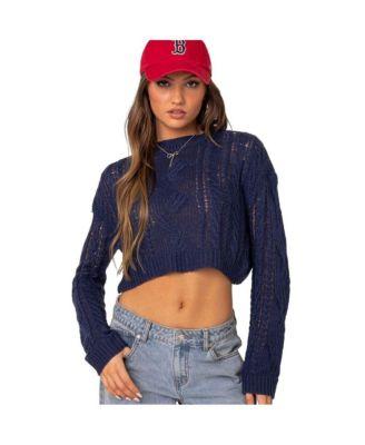 Women's Gabrielle cropped cable knit sweater by EDIKTED