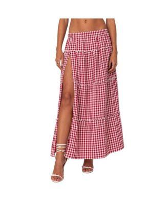 Women's Gingham Side Slit Tiered Maxi Skirt by EDIKTED Women's Gingham Side Slit Tiered Maxi Skirt by EDIKTED