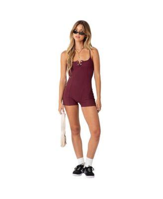 Women's Henley Ribbed Romper by EDIKTED