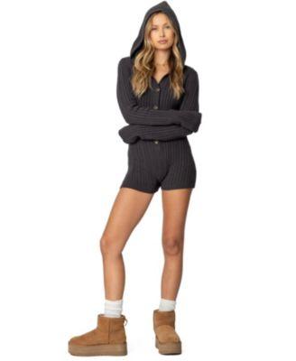 Women's Hooded Cable Knit Romper by EDIKTED