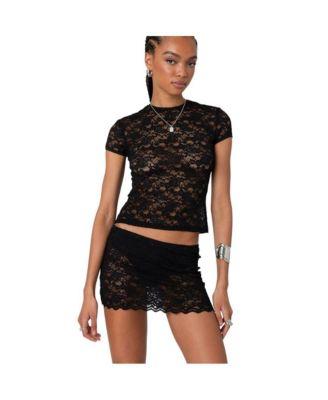 Women's Kaori Sheer Lace T Shirt by EDIKTED