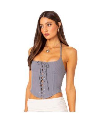 Women's Lace Up Pinstripe Corset Top by EDIKTED