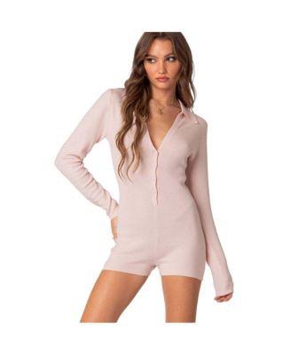 Women's Lillian button front knit romper by EDIKTED