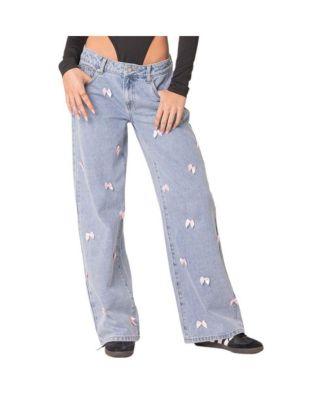 Women's Lucille low rise satin bow jeans by EDIKTED