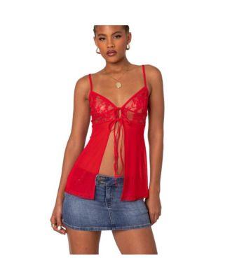 Women's Mimosa Sheer Lace Long Tank Top by EDIKTED