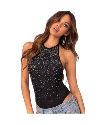 Women's Open back mesh rhinestone bodysuit by EDIKTED