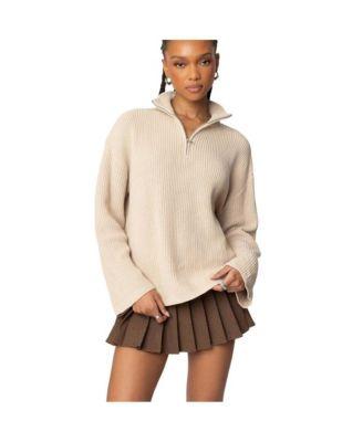 Women's Oversized Quarter Zip High Neck Rib Sweater by EDIKTED