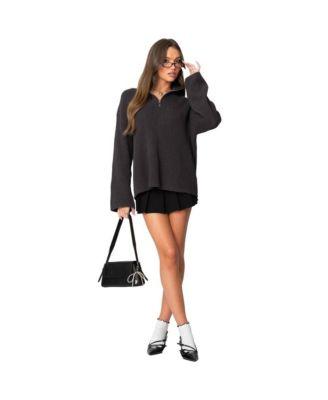 Women's Oversized Quarter Zip High Neck Rib Sweater by EDIKTED