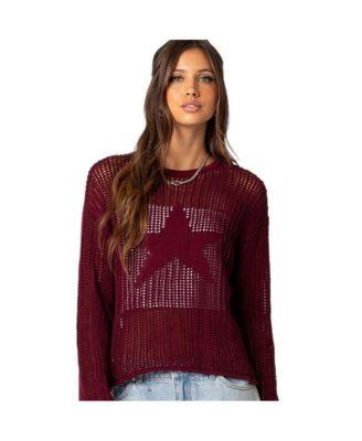 Women's Oversized Sheer Sweater With Star by EDIKTED