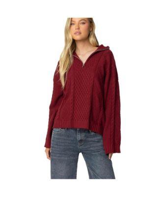 Women's Oversized quarter zip cable knit sweater by EDIKTED Women's Oversized quarter zip cable knit sweater by EDIKTED