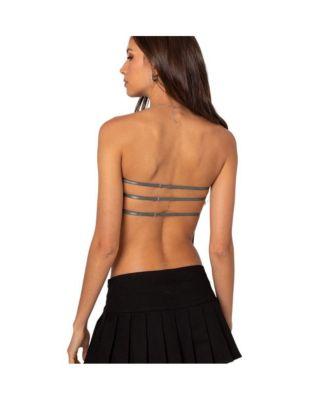 Women's Pinstripe Open Back Strapless Top by EDIKTED