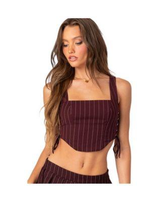 Women's Pinstripe Side Lace Up Corset Top by EDIKTED