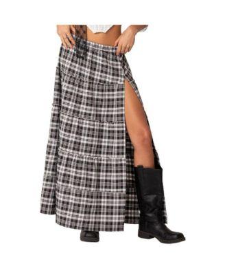 Women's Plaid side slit tiered maxi skirt by EDIKTED