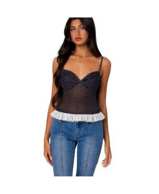 Women's Polka Dot Cupped Mesh Top by EDIKTED