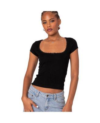 Women's Priscilla Lace Trim T Shirt by EDIKTED