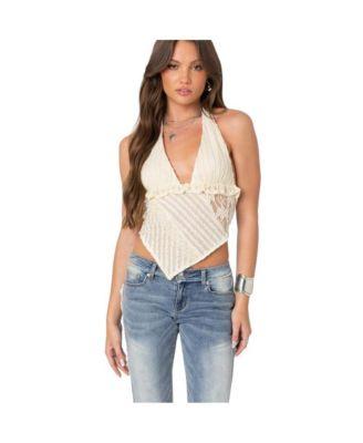 Women's Quinta Lacey Asymmetric Halter Top by EDIKTED