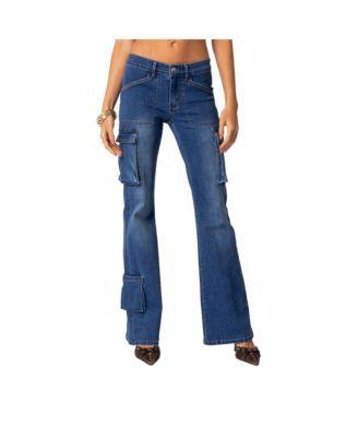 Women's Roslyn denim flared cargo pants by EDIKTED