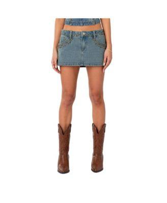 Women's Studded Low Rise Washed Mini Denim Skirt by EDIKTED